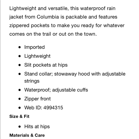 Colombia waterproof rain jacket. - Picture 3 of 5